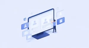 사용자 친화적인 웹사이트 빌더 인터페이스를 보며 직관적으로 홈페이지 만드는 방법을 배우는 사람 모습